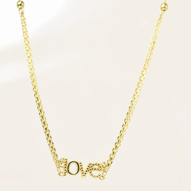 14K Gold “LOVE” Necklace – Elegant Design with Partial Double Chain