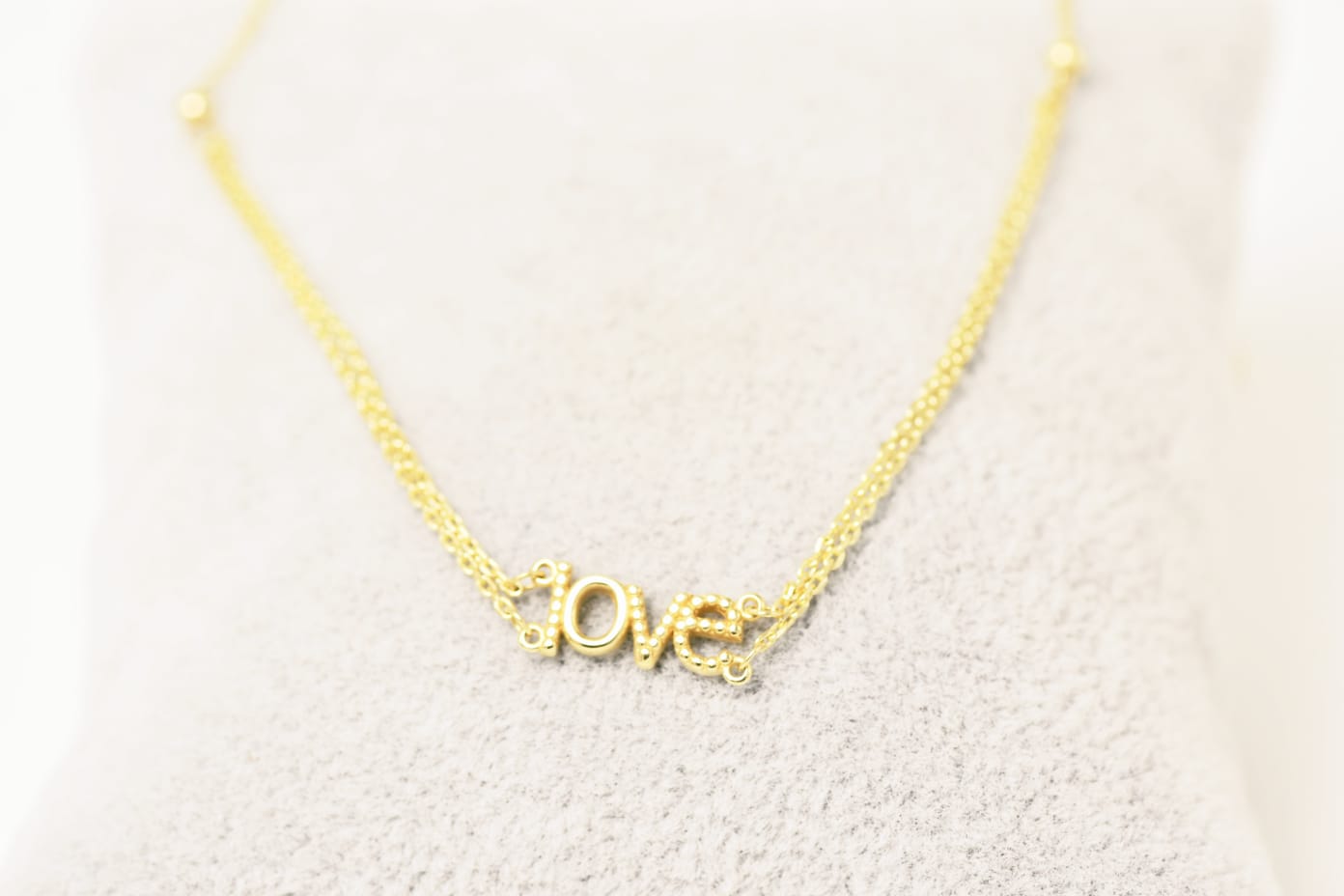14K Gold “LOVE” Necklace – Elegant Design with Partial Double Chain