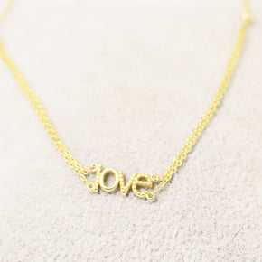 14K Gold “LOVE” Necklace – Elegant Design with Partial Double Chain