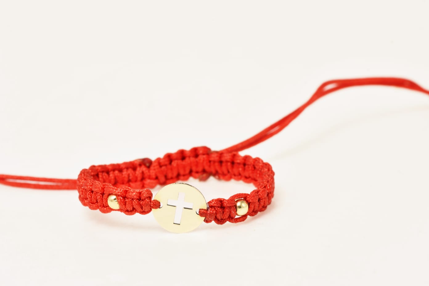 14K Gold Red Cord Bracelet – Cross Charm (New-born Size)