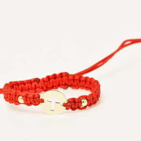 14K Gold Red Cord Bracelet – Cross Charm (New-born Size)