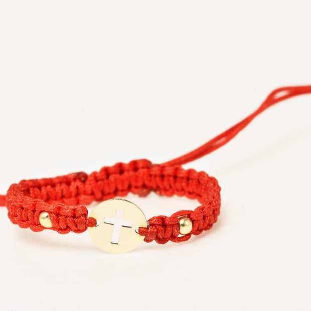 14K Gold Red Cord Bracelet – Cross Charm (New-born Size)
