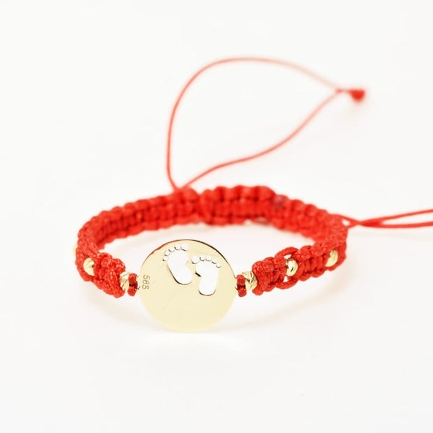 14K Gold Red Cord Bracelet – Baby Feet Charm (Newborn Size)