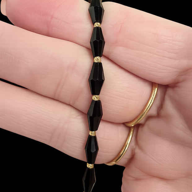 Black Beaded Bracelet with 14K Gold Details (585)