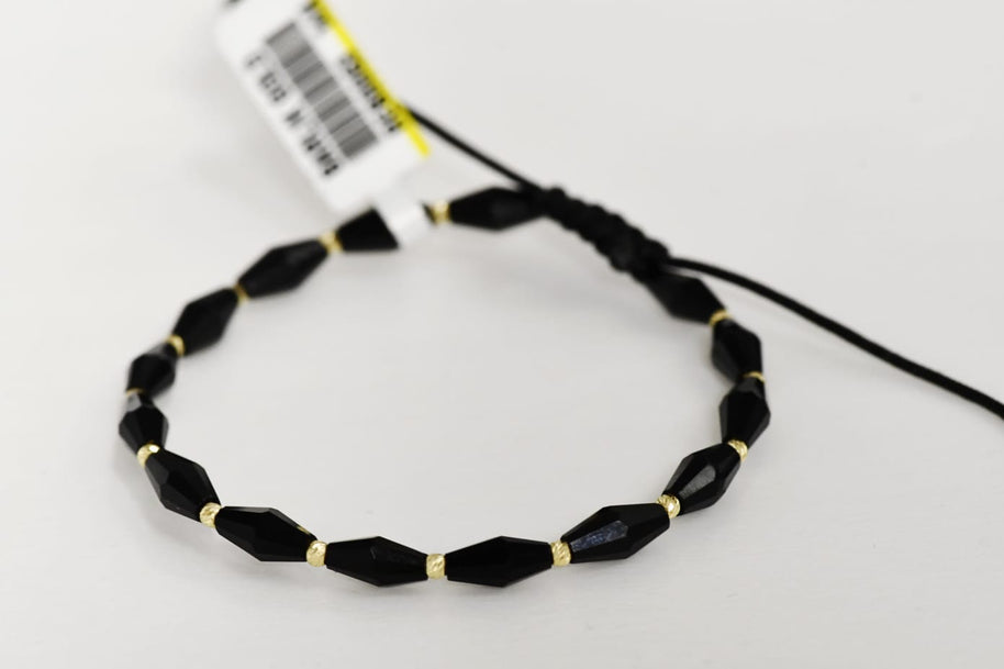 Black Beaded Bracelet with 14K Gold Details (585)