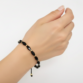 Black Beaded Bracelet with 14K Gold Details (585)