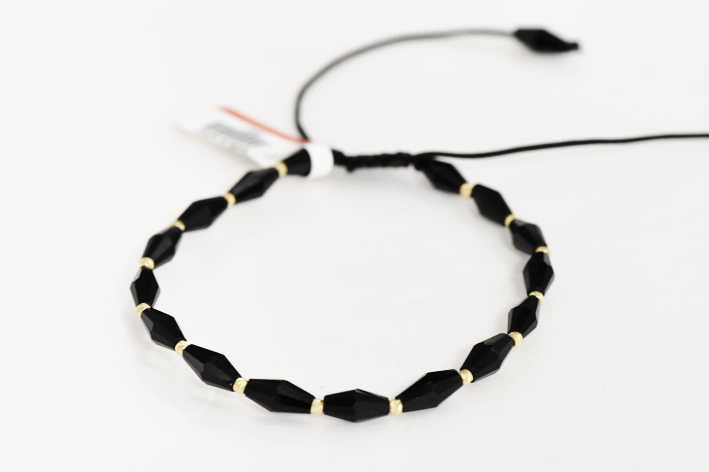 Black Beaded Bracelet with 14K Gold Details (585)
