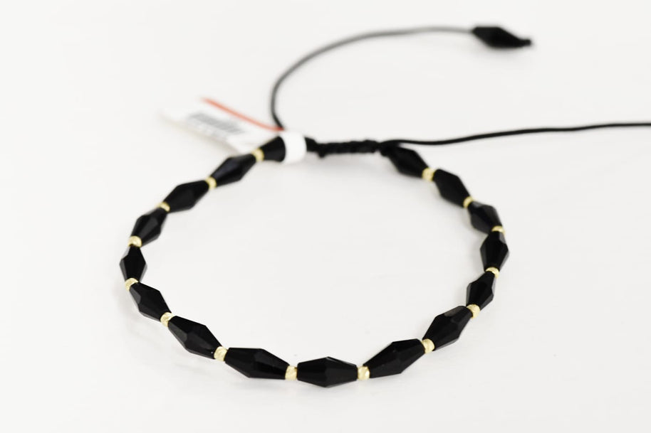 Black Beaded Bracelet with 14K Gold Details (585)