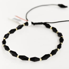 Black Beaded Bracelet with 14K Gold Details (585)
