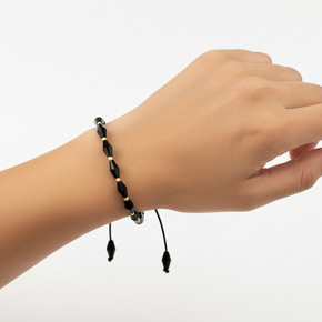 Black Beaded Bracelet with 14K Gold Details (585)