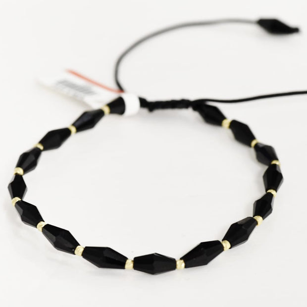 Black Beaded Bracelet with 14K Gold Details (585)