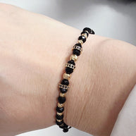 Black Onyx Macrame Bracelet with 14K Gold & Zircon Details (585)