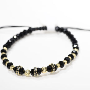 Black Onyx Macrame Bracelet with 14K Gold & Zircon Details (585)