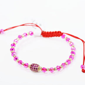 Pink Crystal Macrame Bracelet with 14K Gold & Zircon Centrepiece (585)