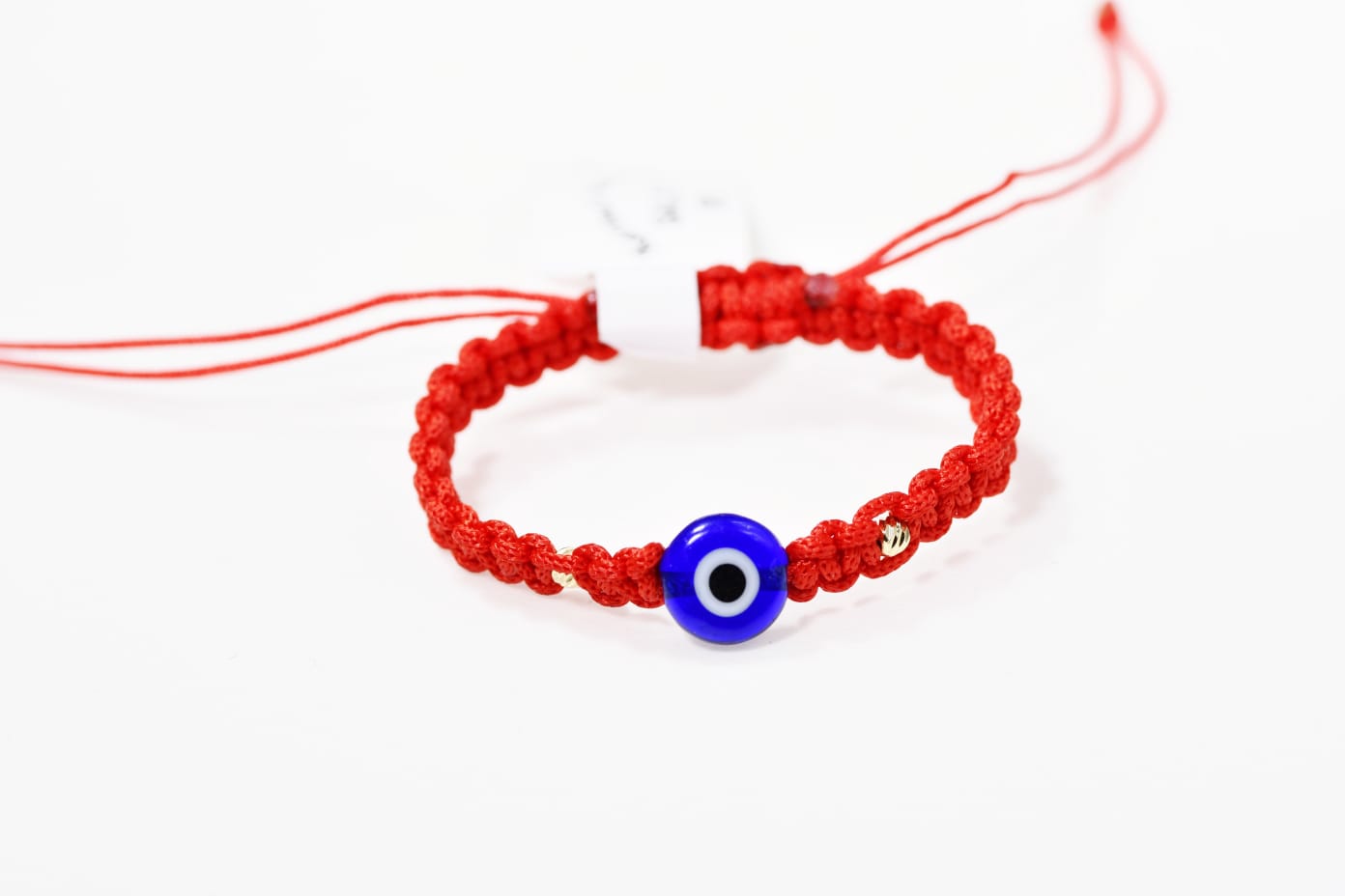 Red Macrame Evil Eye Bracelet with 14K Gold (585)