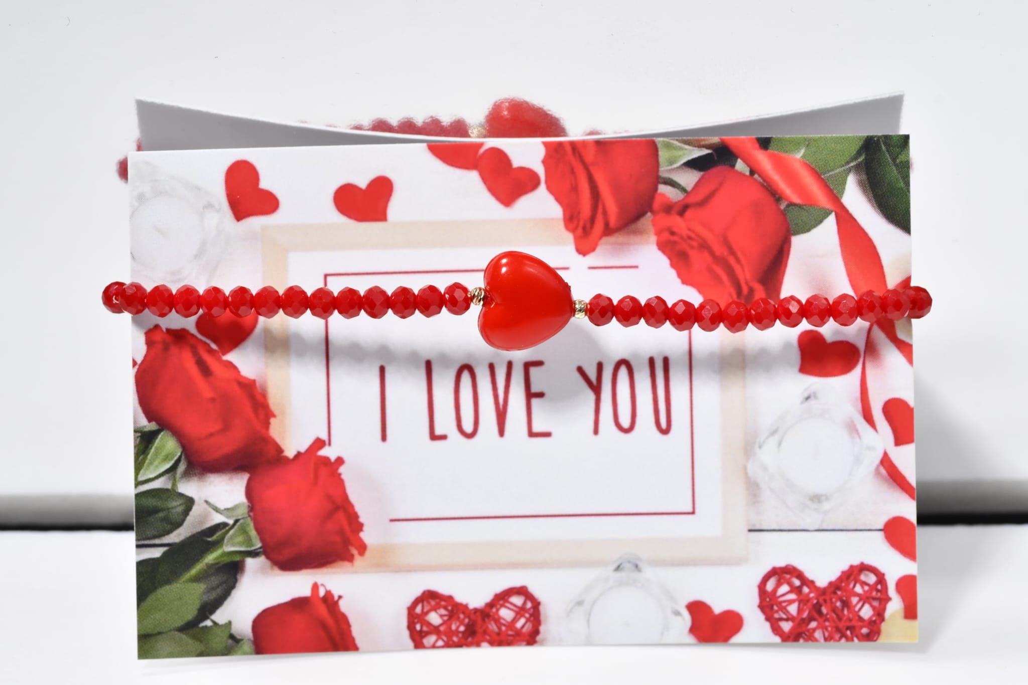 Red Crystal Bracelet with Heart Centrepiece – 14K Gold (585)