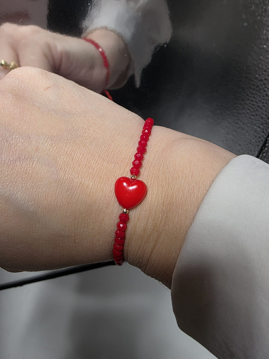 Red Crystal Bracelet with Heart Centrepiece – 14K Gold (585)