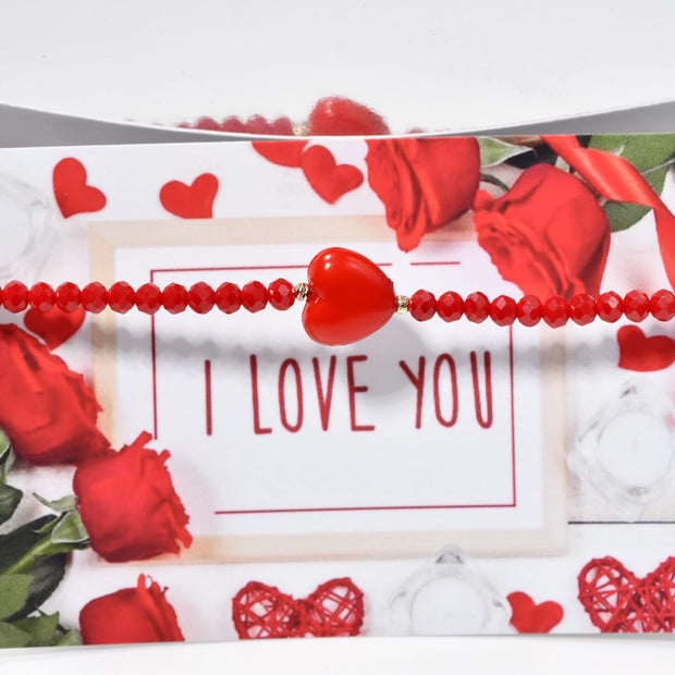 Red Crystal Bracelet with Heart Centrepiece – 14K Gold (585)