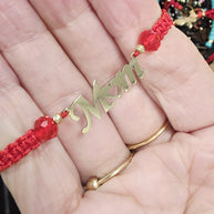 Red Macrame “Mom” Bracelet – 14K Gold (585)