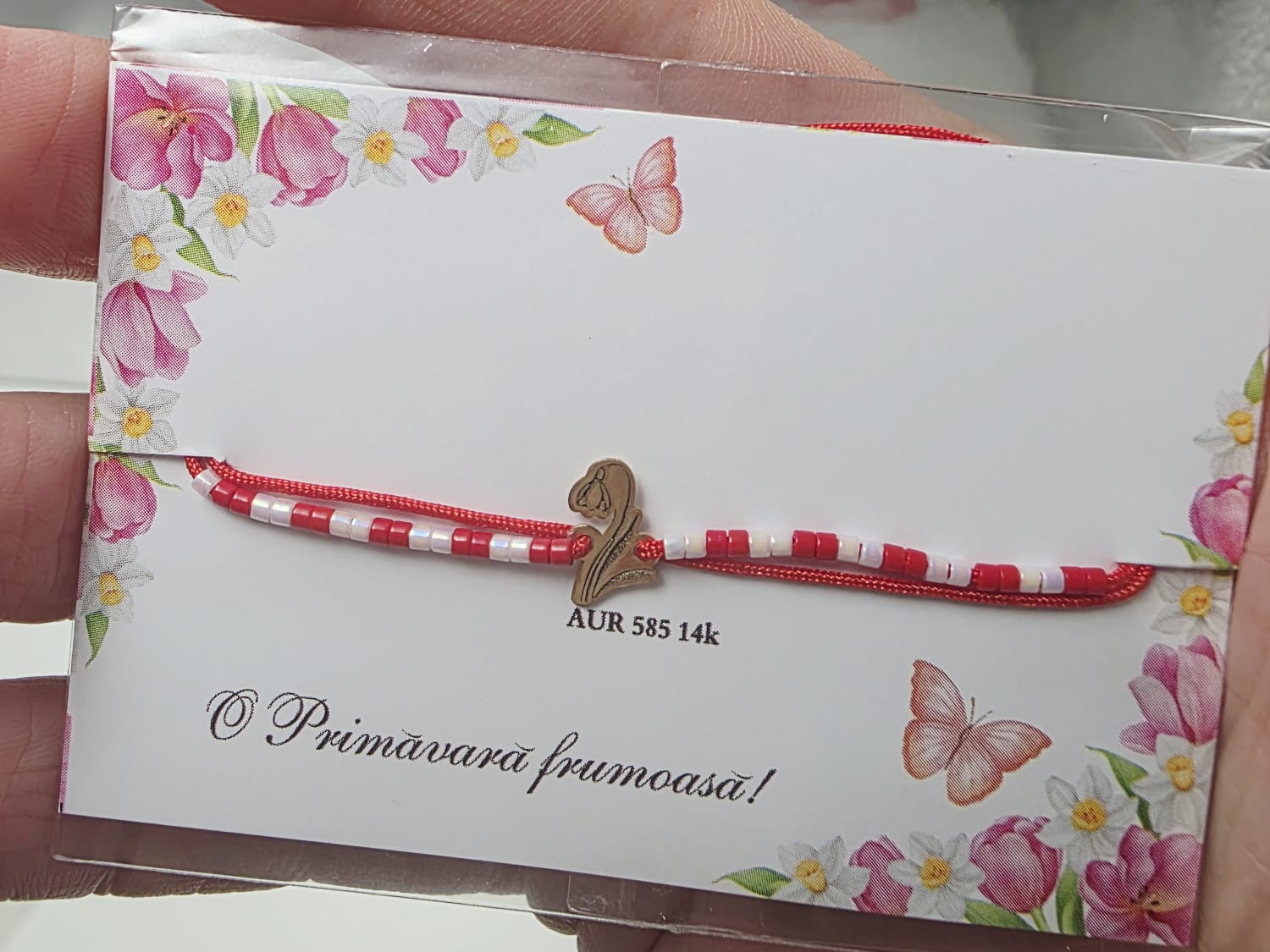 Mărțișor Brățară cu Ghiocel din Aur 14K și Miyuki