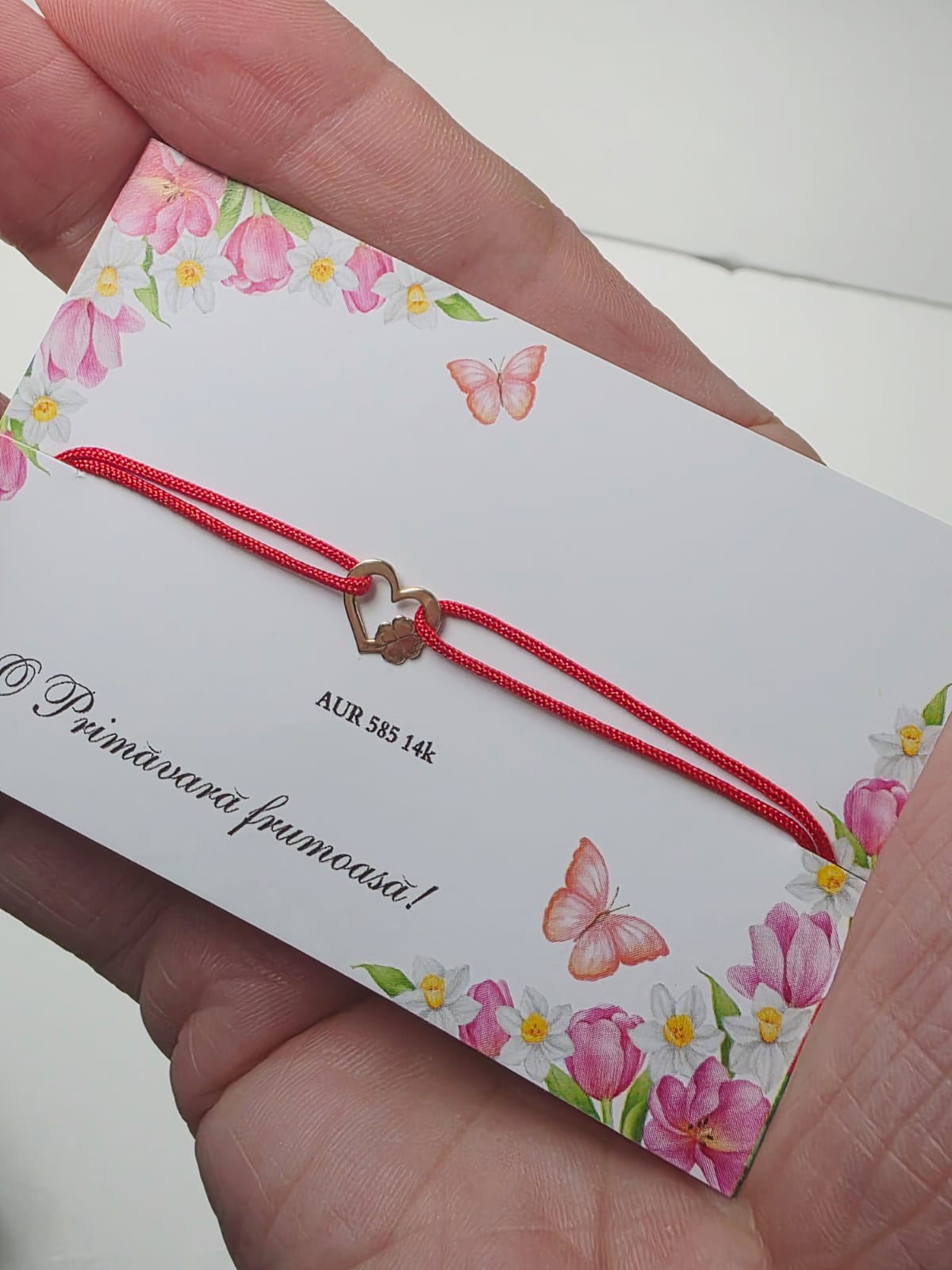 Mărțișor Tip Brățară - Inima cu Trifoi din AUR 14K