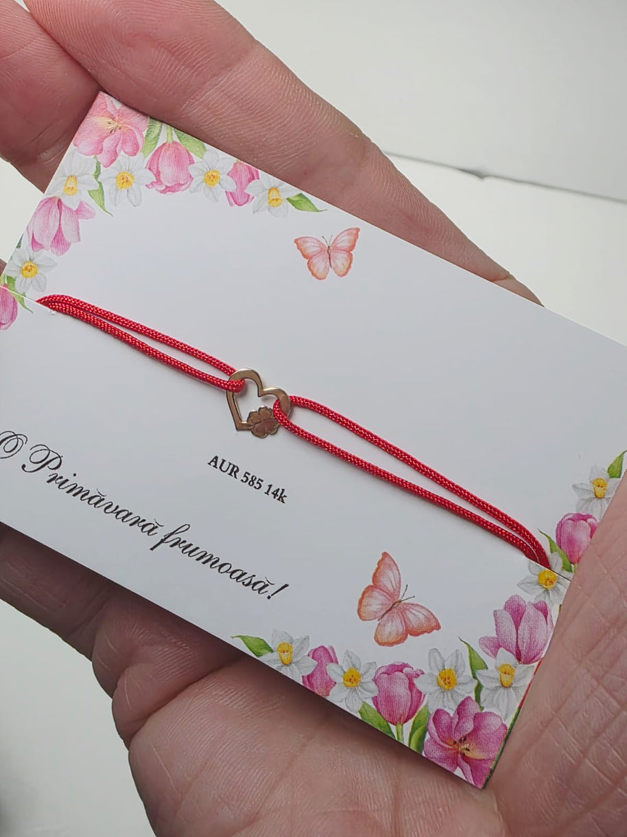 Mărțișor Tip Brățară - Inima cu Trifoi din AUR 14K