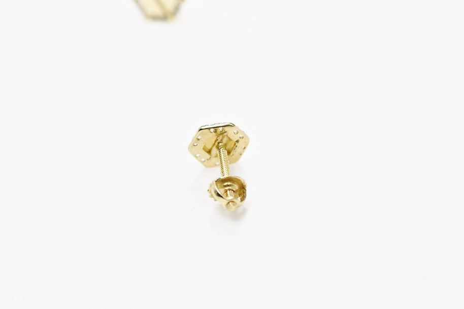 14K Gold Baby Hexagon Stud Earrings with Cubic Zirconia | Screw Back