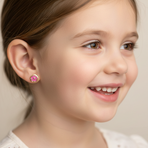 14K Gold Baby Flower Stud Earrings (Pink Enamel) | Screw Back | 585
