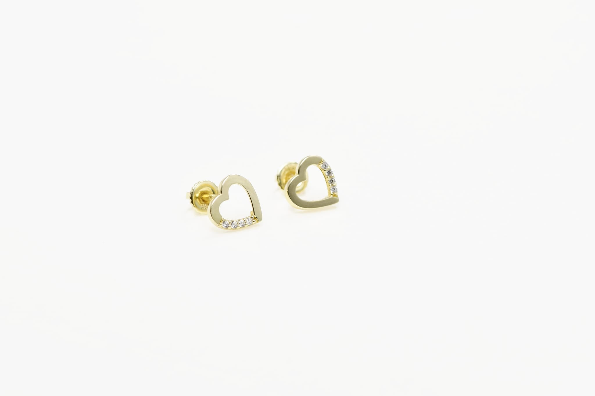 14K Gold Heart Stud Earrings with Cubic Zirconia | Baby Screw Back | 585