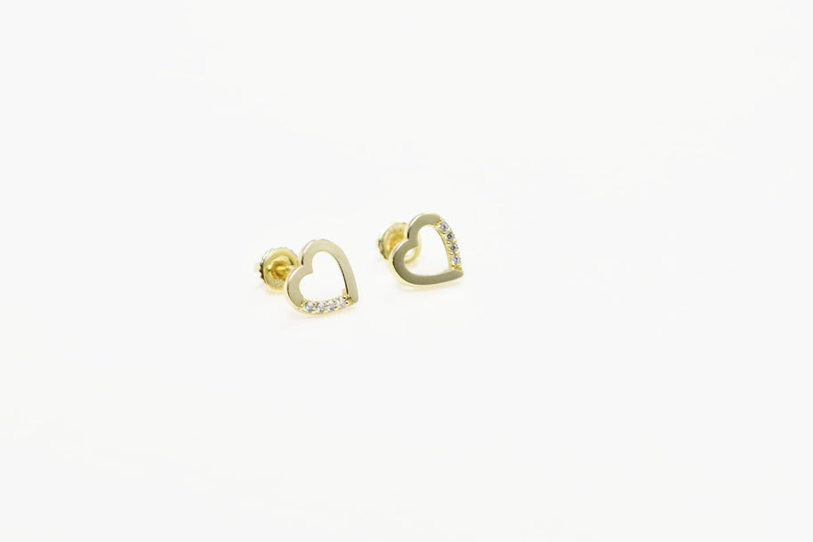 14K Gold Heart Stud Earrings with Cubic Zirconia | Baby Screw Back | 585