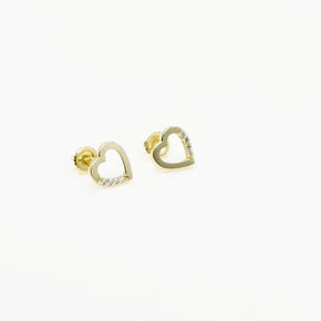14K Gold Heart Stud Earrings with Cubic Zirconia | Baby Screw Back | 585