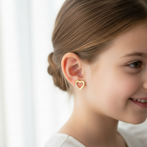 14K Gold Heart Stud Earrings with Cubic Zirconia | Baby Screw Back | 585