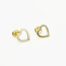 14K Gold Heart Stud Earrings with Cubic Zirconia | Baby Screw Back | 585