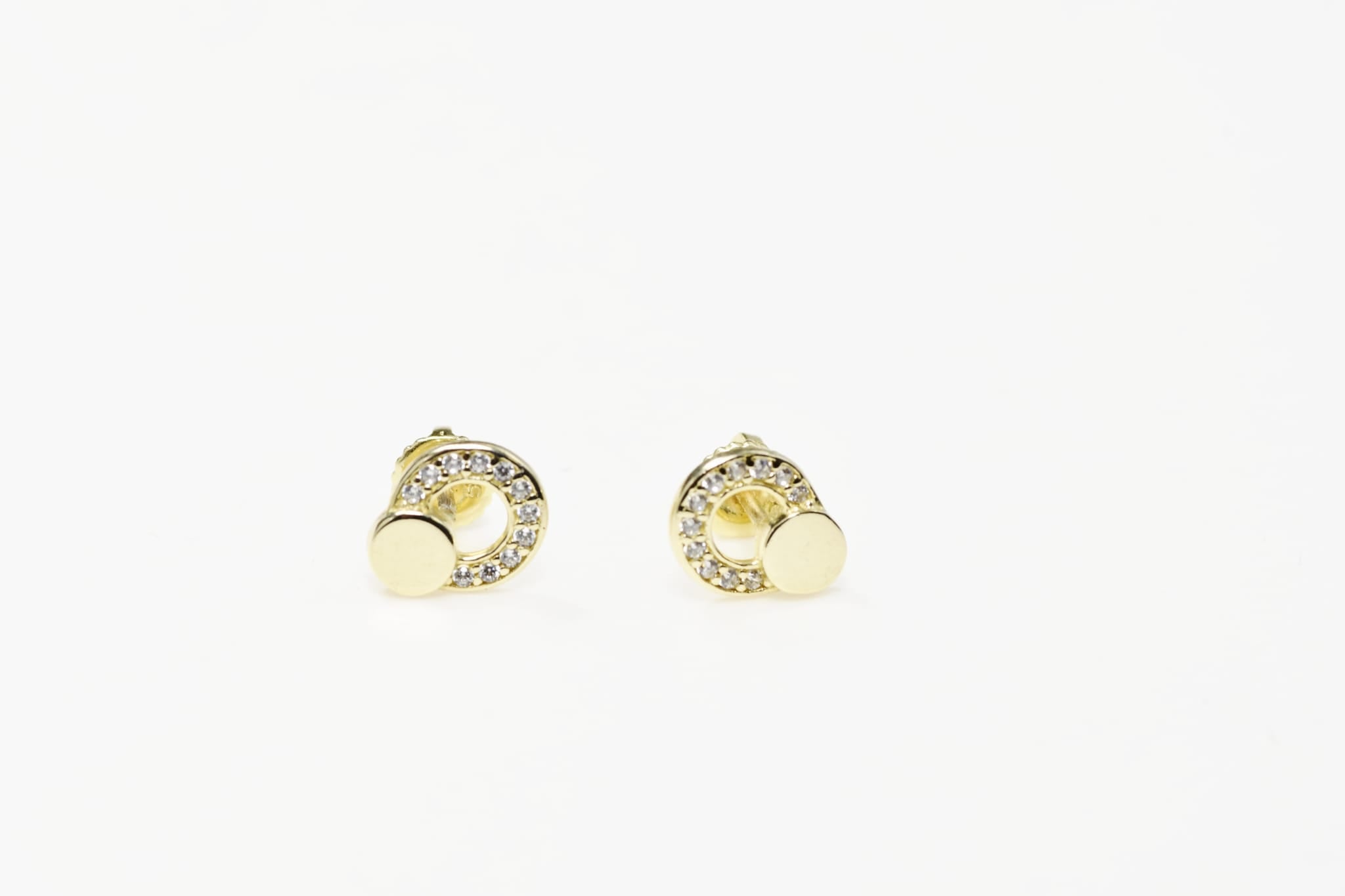 14K Gold Baby Circle Stud Earrings with Cubic Zirconia | Screw Back | 585