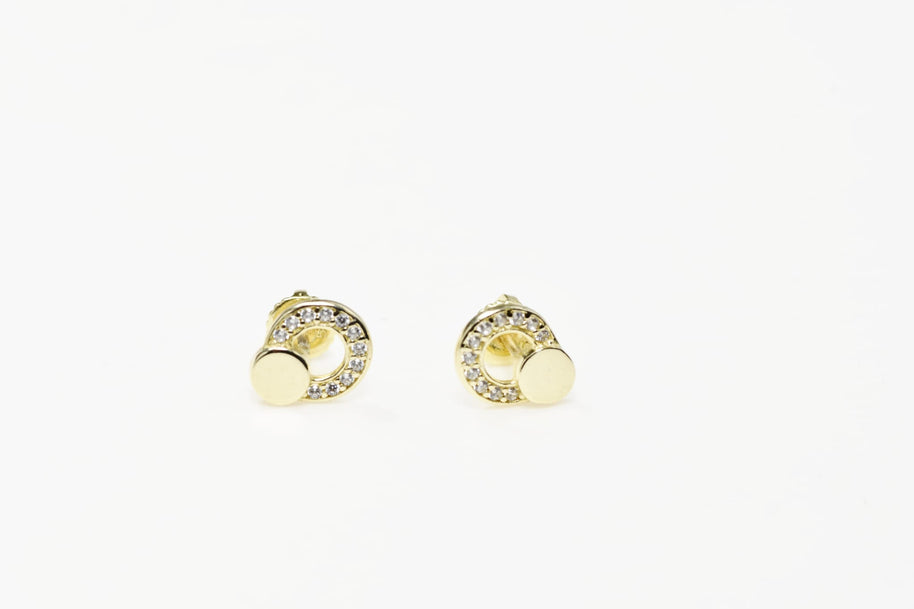 14K Gold Baby Circle Stud Earrings with Cubic Zirconia | Screw Back | 585