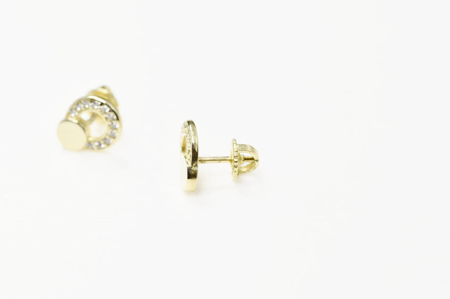14K Gold Baby Circle Stud Earrings with Cubic Zirconia | Screw Back | 585