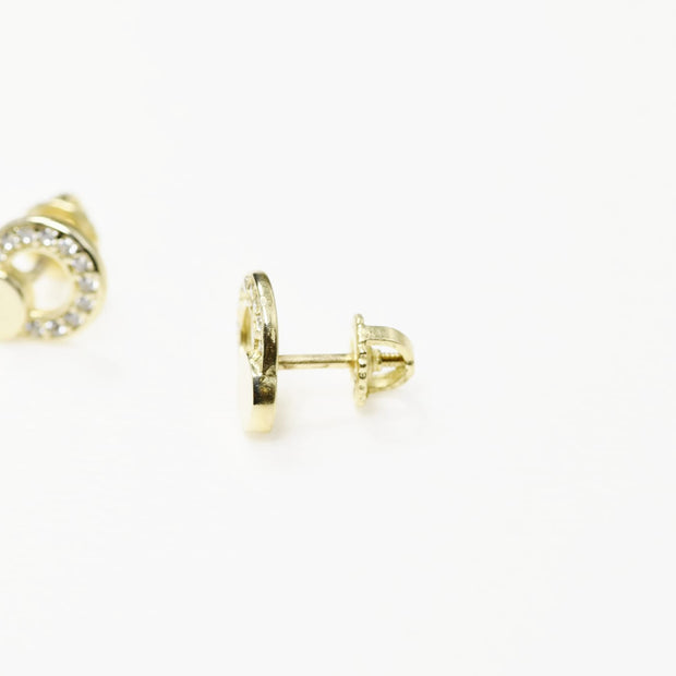14K Gold Baby Circle Stud Earrings with Cubic Zirconia | Screw Back | 585