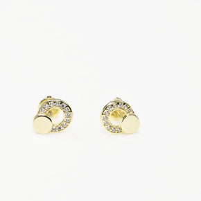 14K Gold Baby Circle Stud Earrings with Cubic Zirconia | Screw Back | 585