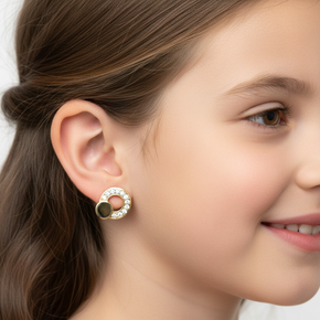 14K Gold Baby Circle Stud Earrings with Cubic Zirconia | Screw Back | 585