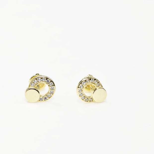 14K Gold Baby Circle Stud Earrings with Cubic Zirconia | Screw Back | 585