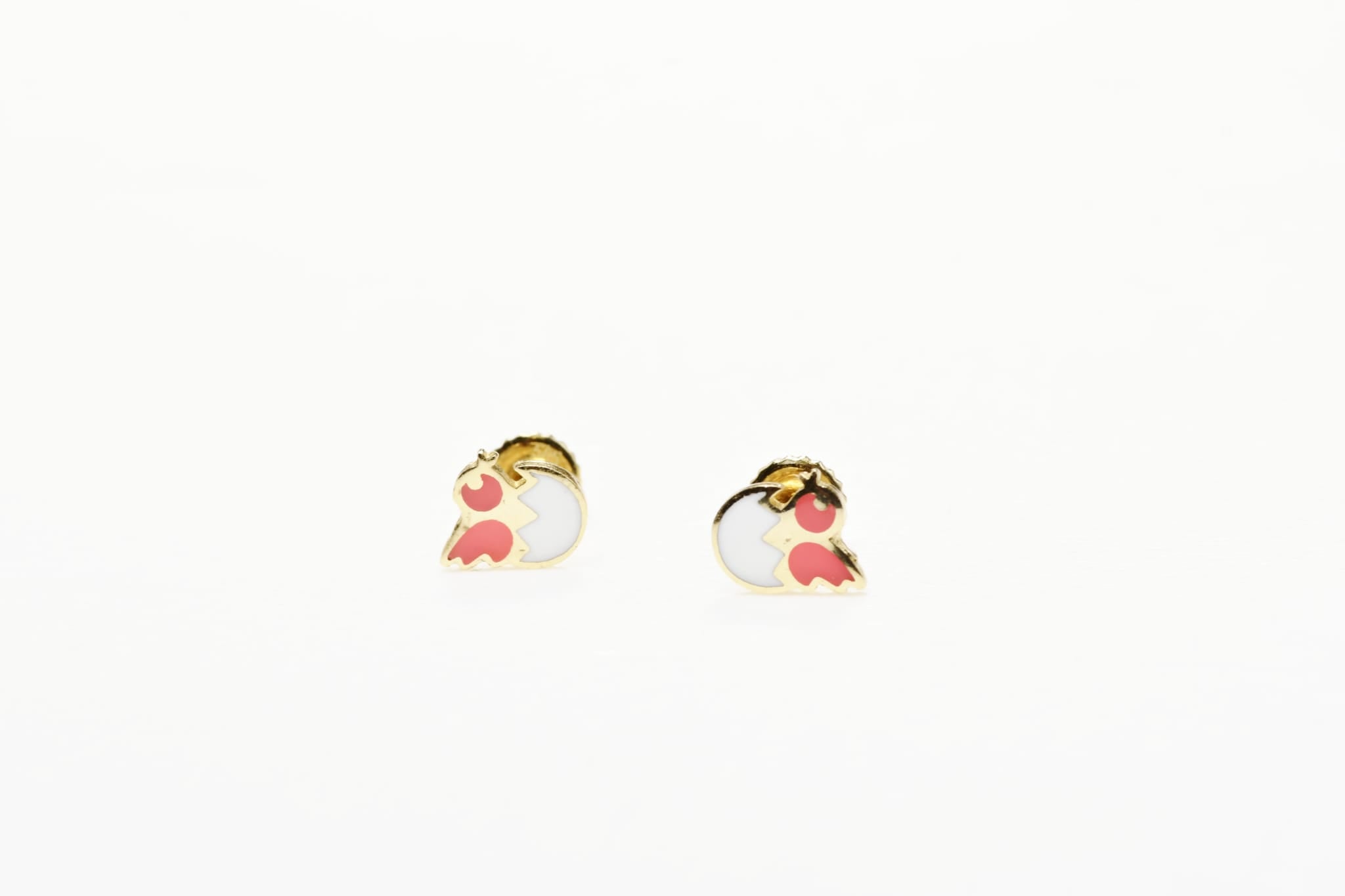 14K Gold Baby Chick Stud Earrings with Enamel | Screw Back | 585