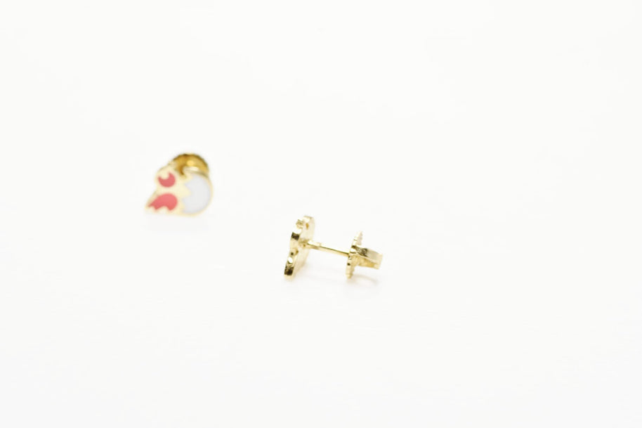 14K Gold Baby Chick Stud Earrings with Enamel | Screw Back | 585