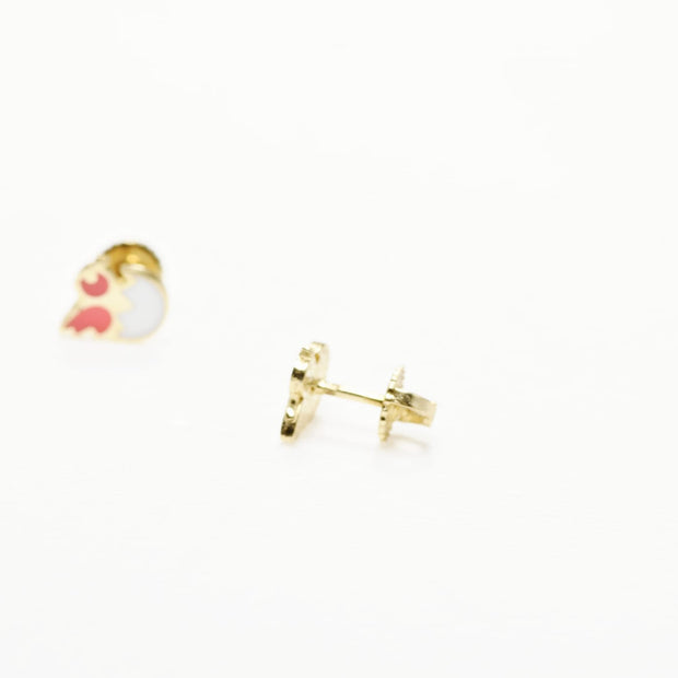 14K Gold Baby Chick Stud Earrings with Enamel | Screw Back | 585