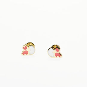14K Gold Baby Chick Stud Earrings with Enamel | Screw Back | 585