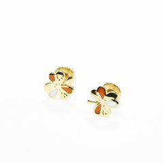 14K Gold Clover Stud Earrings for Babies & Kids | Enamel Screw Back | 585