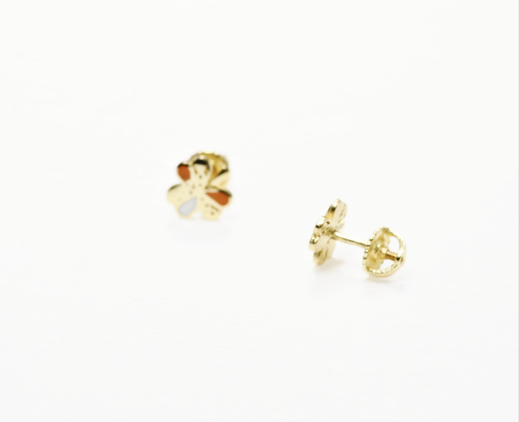 14K Gold Clover Stud Earrings for Babies & Kids | Enamel Screw Back | 585