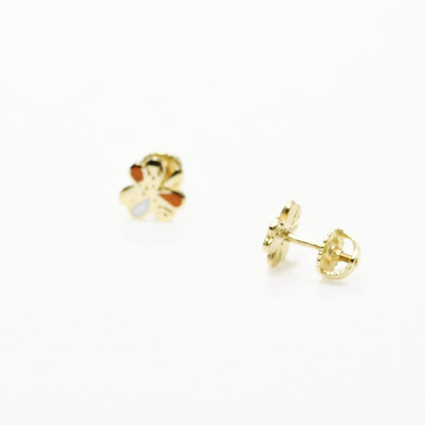 14K Gold Clover Stud Earrings for Babies &amp; Kids | Enamel Screw Back | 585