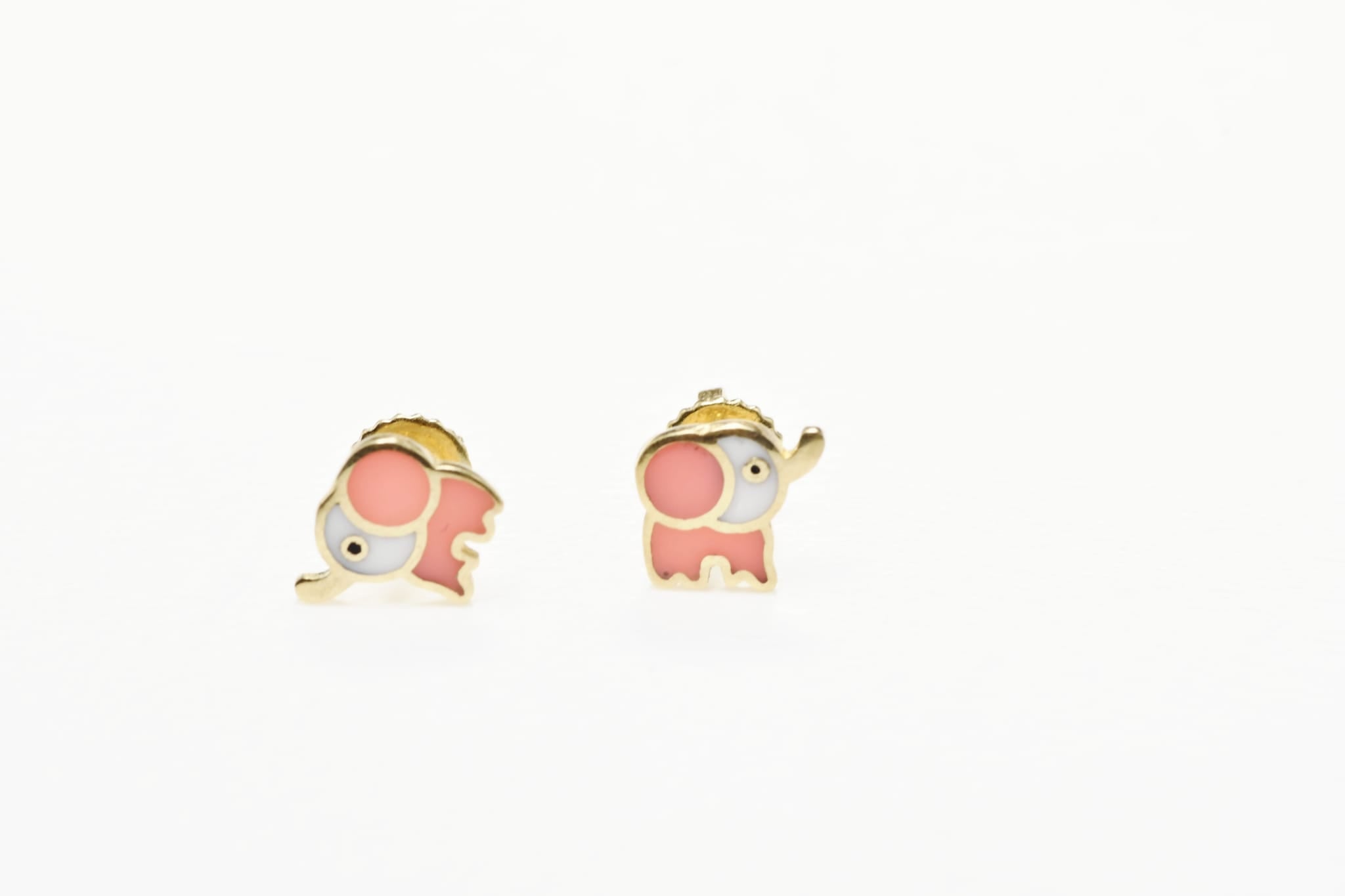 14K Gold Baby Elephant Stud Earrings for Babies & Kids | Enamel Screw Back | 585 Gold