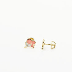 14K Gold Baby Elephant Stud Earrings for Babies & Kids | Enamel Screw Back | 585 Gold
