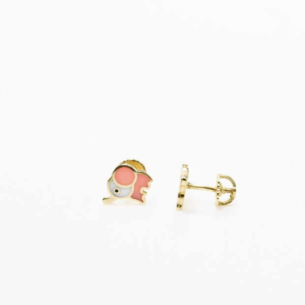 14K Gold Baby Elephant Stud Earrings for Babies &amp; Kids | Enamel Screw Back | 585 Gold
